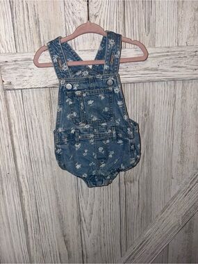 Old Navy Denim Floral Baby Overalls - Blue & White